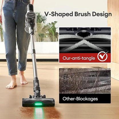 Ultenic Cordless Vacuum Cleaner, 550W 50Kpa Stick Vacuum with Car Dashboard Screen, Tangle-Free Brush for Pet Hair, Max 45mins Runtime, LED Display Tools for Hard Floor, Carpet, Car Cleaning, U12