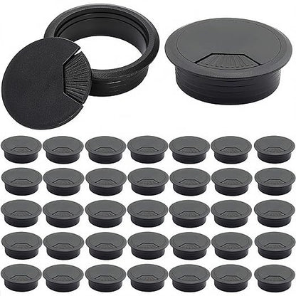 40 Pack 2 Inch Desk Grommet, Plastic Cable Hole Cover Bulk for PC Desk, Flexible Wire Organizer Cable Cord Management for Home Office, Black