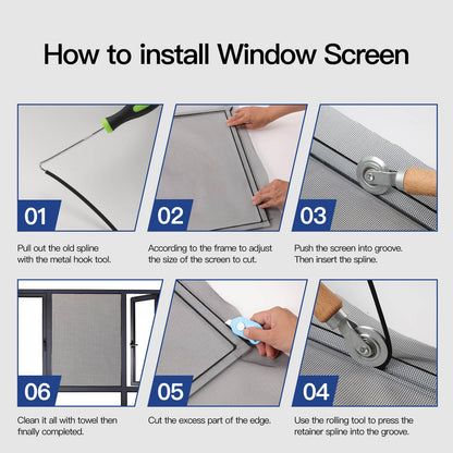 Window Screen Door Repair Kit Include Window Screens Mesh 48"x118" with All Tools in Window Screen Replacement(2pcs Screen Rollers, Screen splines, Hook, Utility Knife and Ruler), Yolovit