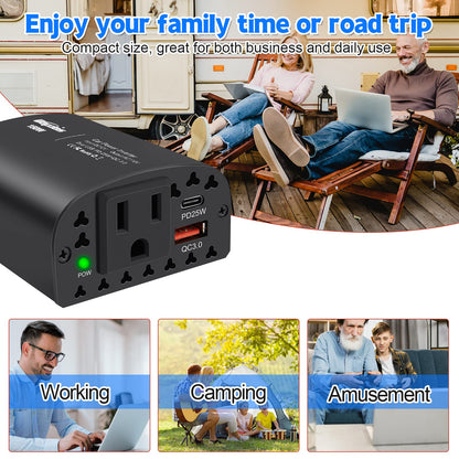 Bapdas 150W Car Power Inverter DC 12V to 110V AC Car Adapter for Plug Outlet with PD 25W &QC3.0 USB Ports Car Charger Adapter