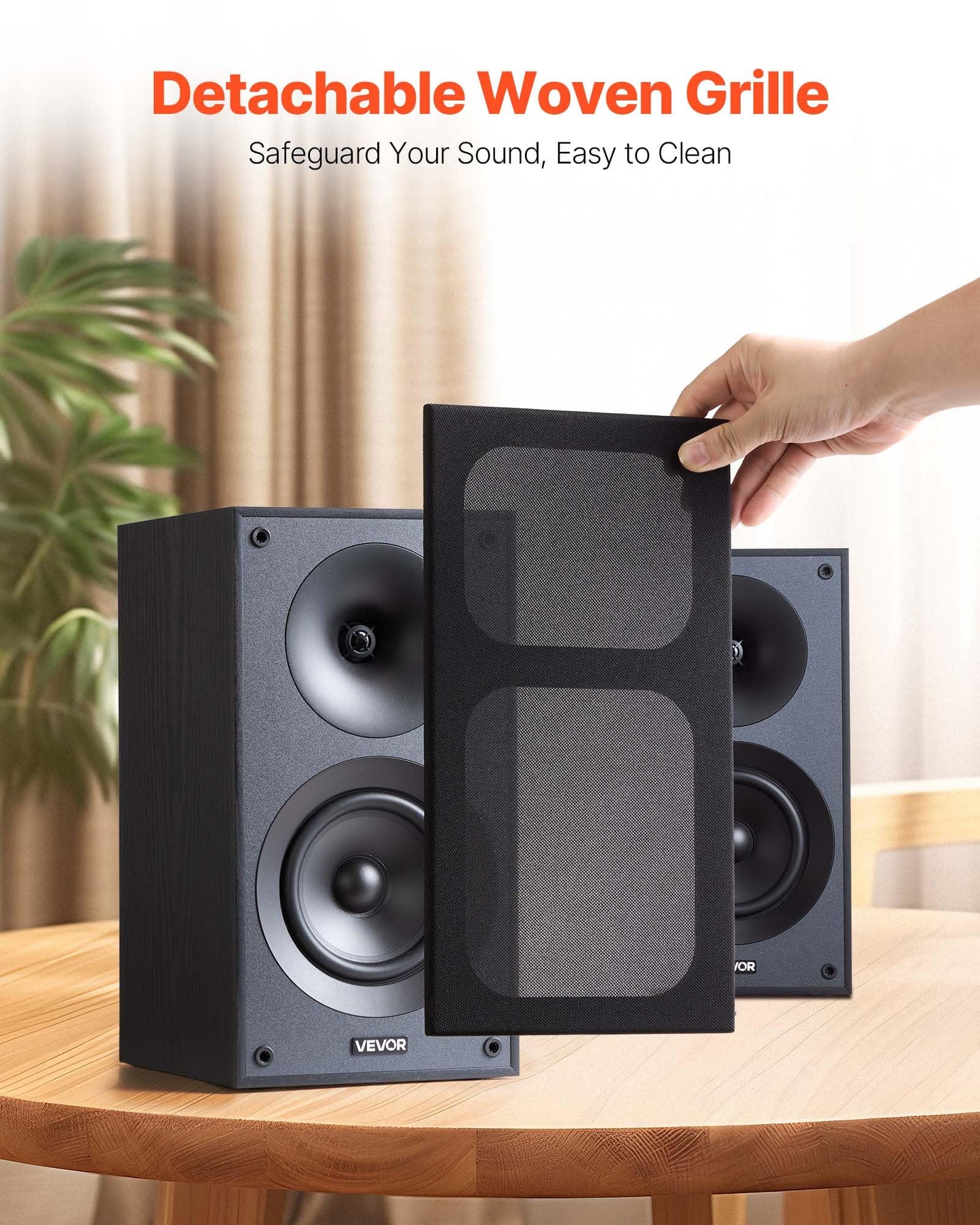 VEVOR Passive Bookshelf Speaker, 300W, Book Shelf Stereo Speakers with 5.25-Inch Woofer and 1-Inch Tweeter, Detachable Grille, 65Hz-20KHz Frequency Response, Wooden Enclosure,for Home Theater (1 Pair)