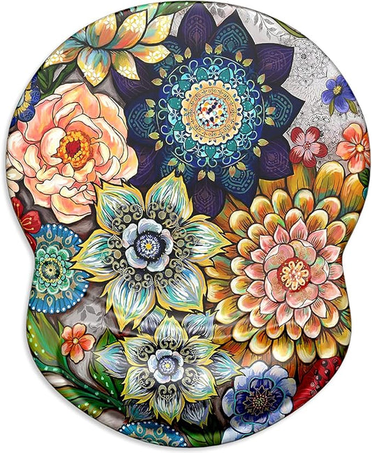 ITNRSIIET Ergonomic Mouse Pad with Gel Wrist Support Small Wrist Rest Smooth Surface Non-Slip PU Base Comfortable Office Supplies Pain Relief, 8.7 x 7.2 inches, Succulent Flower