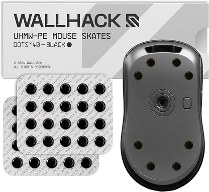 Wallhack UHMW-PE Dot Mouse Skates | Premium Universal Skates for Gaming Mice | Ultra-Smooth Glide on Cloth & Glass Pads | Customize Speed & Control | Durable, Easy to Apply | Black 7mm x 7mm