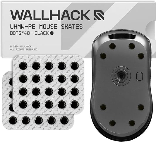 Wallhack UHMW-PE Dot Mouse Skates | Premium Universal Skates for Gaming Mice | Ultra-Smooth Glide on Cloth & Glass Pads | Customize Speed & Control | Durable, Easy to Apply | Black 7mm x 7mm