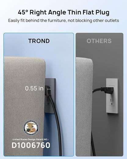 TROND Surge Protector Power Strip, 10ft Heavy Duty Extension Cord with 32W USB C & QC 3.0 Charger, 4000J, ETL Listed, 13 Wide Spaced Outlets, Flat Plug, Wall Mount for Home Office Supplies, Black
