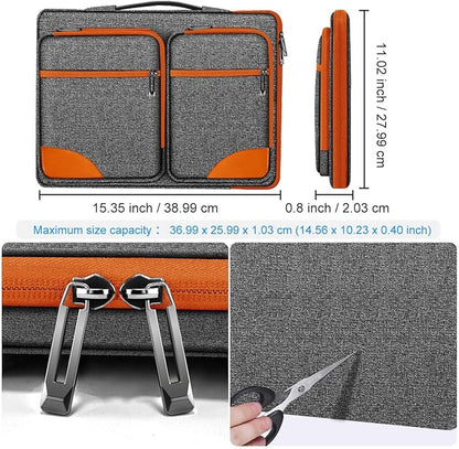 Hseok Laptop Case 15 15.6 16 inch Sleeve with Handle and Hidden Strap,Compatible with MacBook Pro 15.4 16, 360° Protective PC Briefcase with 4 Pockets for Laptop Accessory,Easy to Carrying,Gray-Orange