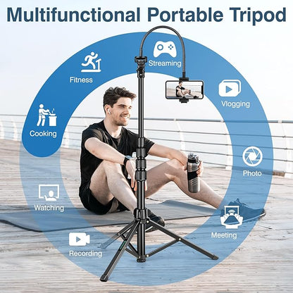 82" Tripod for iPhone,Phone Tripod Compatible with Smartphone/Camera/Gopro,Tall iPhoneTripod with 9.8" Gooseneck and Remote,Cell Phone Tripod Stand for Video Recording Selfies Vlogging