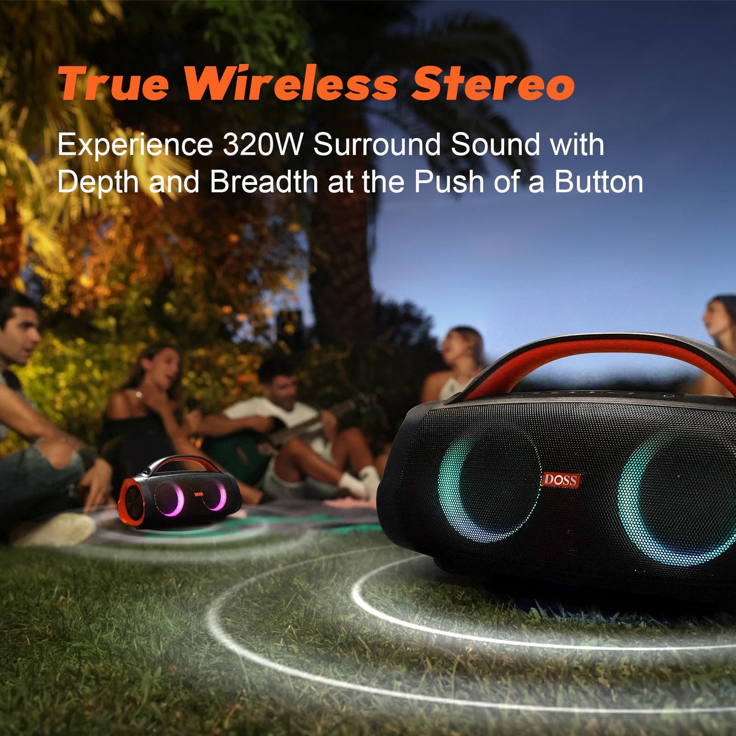 DOSS Extreme Boom Pro 100W Loud Outdoor Speaker, IPX6 Waterproof for Beach