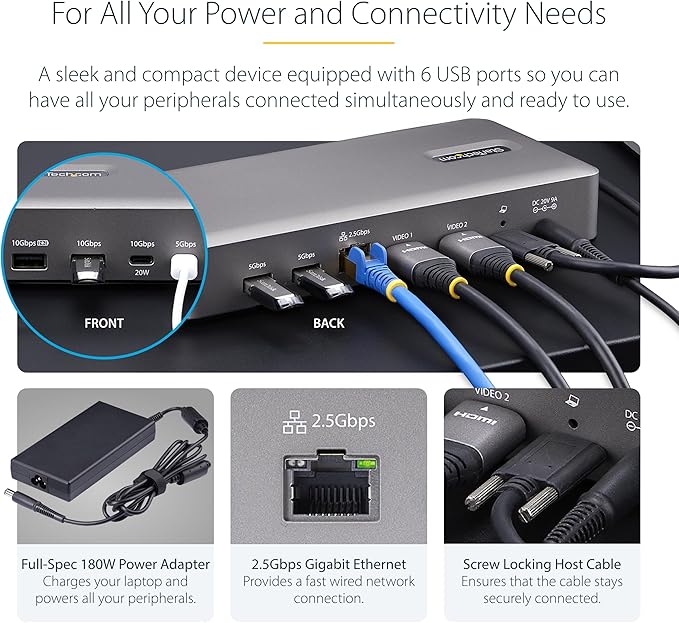 StarTech.com USB-C Docking Station (10-in-1, USB4), Up to 100W Charging for Laptop, 40Gbps Data Transfer, 2.5Gb Ethernet, Single 8K, Dual 4K Display, 6X USB (Not MacOS Compatible)