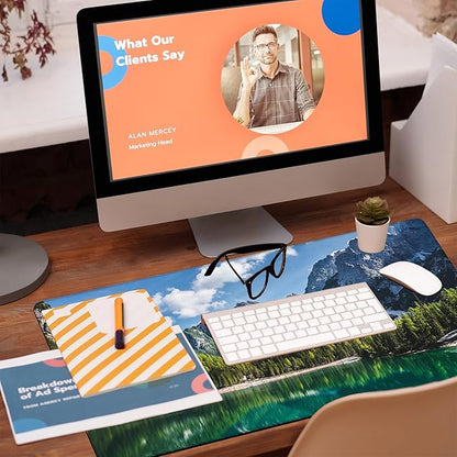 Desk Mat, Lake Mountain Landscape Desk Pad, The Alps Large Gaming Mouse Pad for Desk, 31.5"x15.7" Extended Big Computer Keyboard Mouse Pad with Non-Slip Base and Stitched Edge