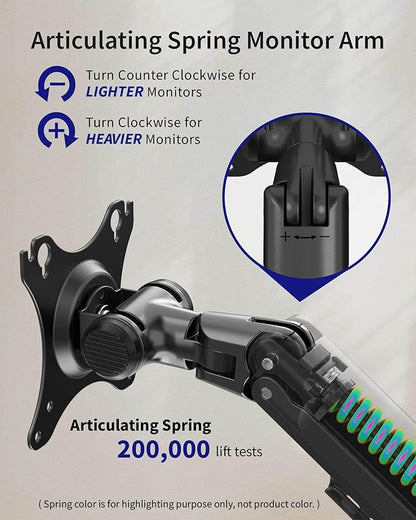 Single Monitor Arm Desk Mount, Holds Screens up to 40 Inches and 25 lbs, Fully Adjustable Vesa Monitor Mount with C-Clamp and Grommet Base, Aluminum, Black