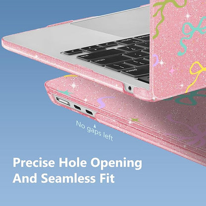 Mektron Compatible with M4 MacBook Air 15 inch Case 2025 A3241 2024 2023 M3 A3114 A2941 M2 Liquid Retina Display Touch ID, Plastic Hard Case & Keyboard Skin - Gilitter Pink Colorful Bows