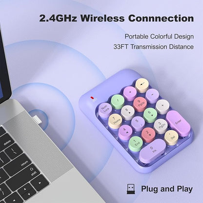 MOFII Wireless Number Pads - Purple Numeric Keypad 18 Keys USB 2.4G Round Keycap Colorful Extensions Keypads, Financial Accounting Portable Numpad 10 Key for Laptop/PC/Notebook/Surface Pro