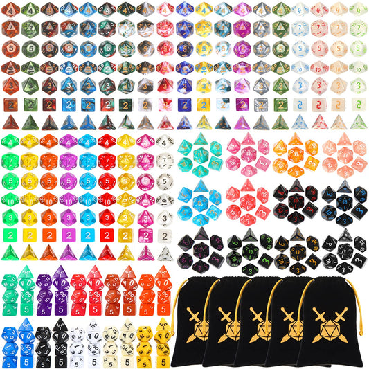 Yilloog 350 Pcs Dice Sets Bulk with Drawstring Bag Polyhedral Dice Sets Multi Role Playing Table Game D4 D6 D8 D10 D% D12 D20 (Mixed Style)