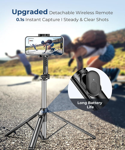 Fuloview 67” Selfie Stick Tripod for iPhone, Lightweight Travel Phone Tripod with Wireless Remote, Extendable Cell Phone Stand for Photography, Video & Live Streaming – Black