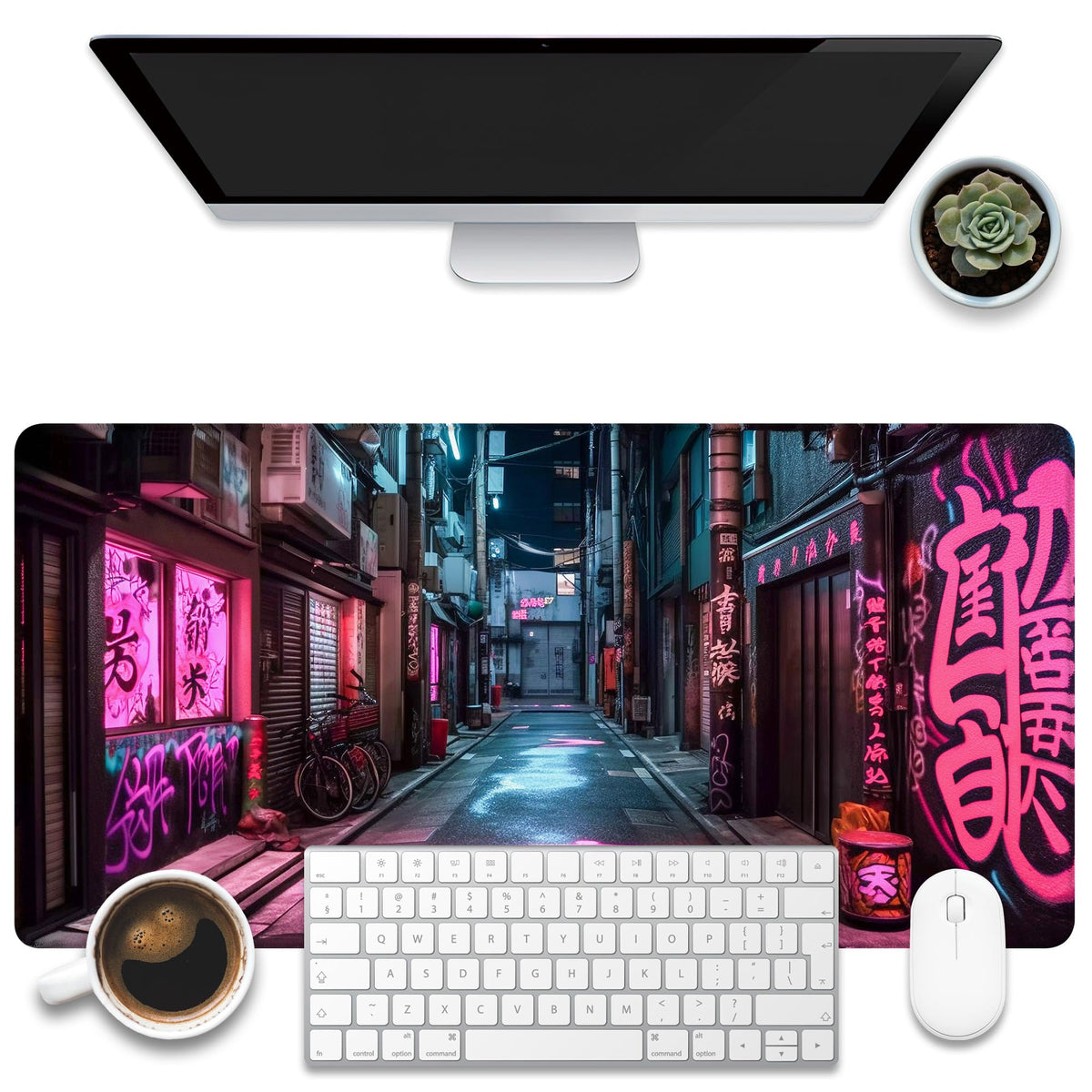 KOAIWPAE Desk Mat, Watercolor Pink Flowers Desk Pad, Green Leaves Flowers Large Gaming Mouse Pad for Desk, 31.5"x15.7" Extended Big Computer Keyboard Mouse Pad with Non-Slip Base and Stitched Edge