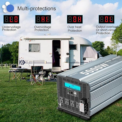 Power Inverter 5000 watt 12v to 110v /120V Inverter for car Vehicles Truck Camping Solar Panel Power Converter Adapter with Clamps and Remote Inverter 5000W