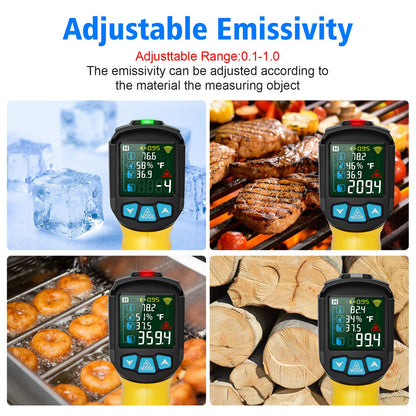 Infrared Thermometer Temperature Gun, -58°F to 1472°F, Digital Laser Thermometer Gun with Probe for Cooking, Pizza Oven, Grill & Engine, IR Thermometer Temp Gun with Adjustable Emissivity & Humidity