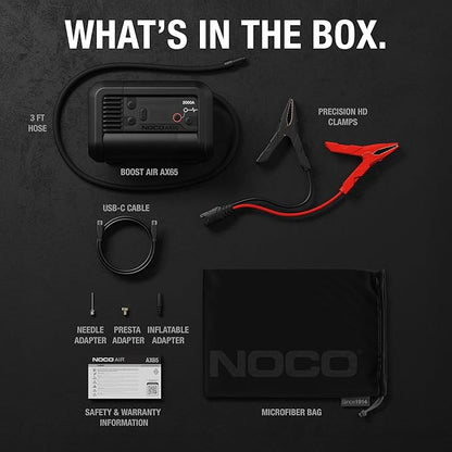 NOCO Boost+Air AX65: 2000A Jump Starter with Air Compressor Tire Inflator – Starts 8.0L Gas & 6.0L Diesel – 67 SLPM Airflow Inflates 0–40 PSI in 2 Minutes