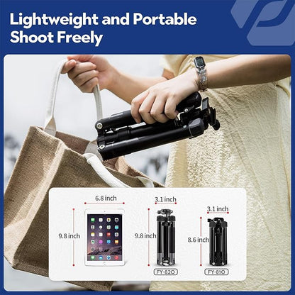 Fotopro Mini Tripod with Ball Head Phone Mount Detachable Selfie Stick Folded only 8.6" Max Load up to 6.6 lbs FY-810 Black