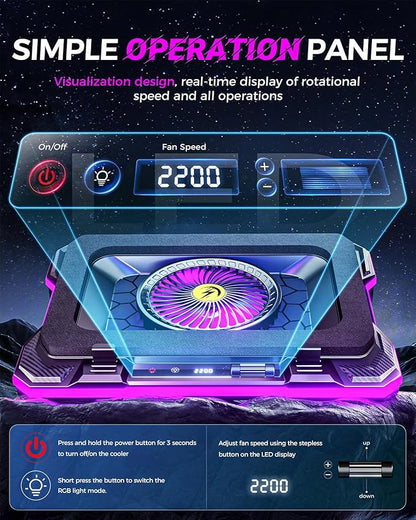 ChillCore RGB Gaming Laptop Cooling Pad with 5.5" Turbo Fan, Rapid Cooling for 15.6-19.3" Laptops, Variable Speed Control, 7 Adjustable Heights - K1 5V RGB