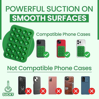 SUCKY Silicone Suction Phone Case Adhesive Mount - Anti-Slip Holder, Hands-Free Fidget Toy, Phone Accessory for iPhone and Android - Sticky Grip for Selfies, Videos, and Tiktok - Pine Green