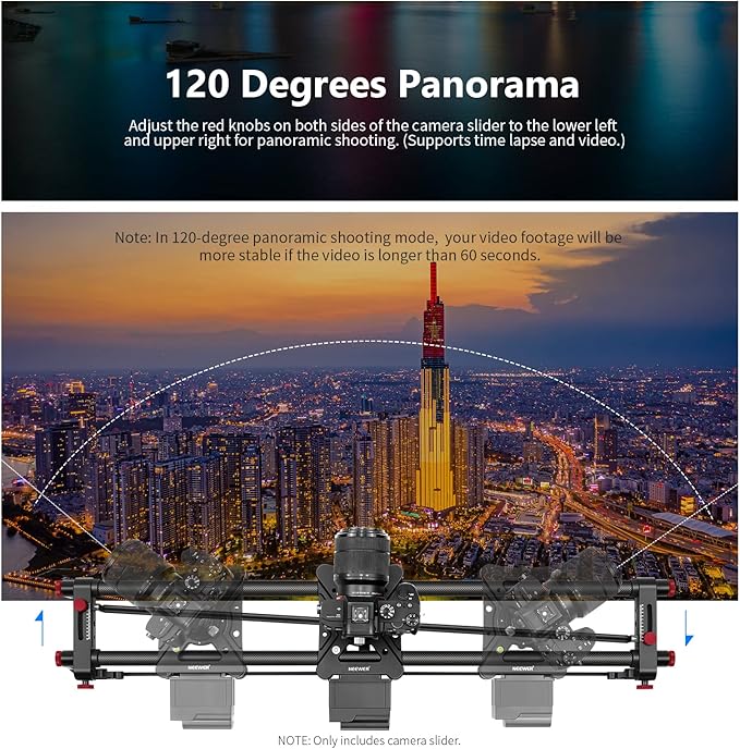 NEEWER 31.5"/80cm Motorized Camera Slider, App Wireless Control Carbon Fiber Dolly Rail Slider, Support Video Mode, Time Lapse Photography, Horizontal, Tracking and 120° Panoramic Shooting (ER1-80)