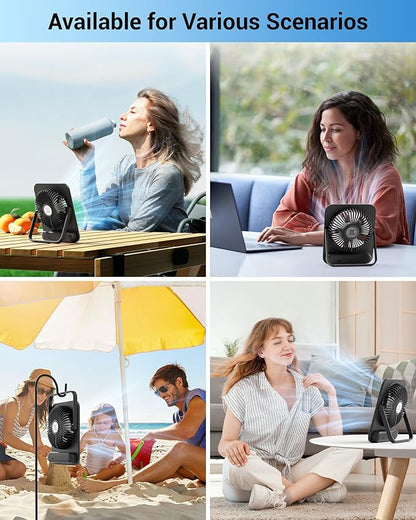 WHATOOK Small Desk Fan Personal Fans: 2000mah 10 Hours Battery Office Quiet Mini Desktop Fan Portable Rechargeable Travel Essentials