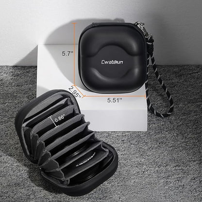 Cwatcun Hard Shell Lens Filter Case, Camera Filter Case for 7 Filters Up to 100mm with Hand Strap, Dustproof & Waterproof Camera Lens Filter Storage Case for ND UV CPL Filter Pouch