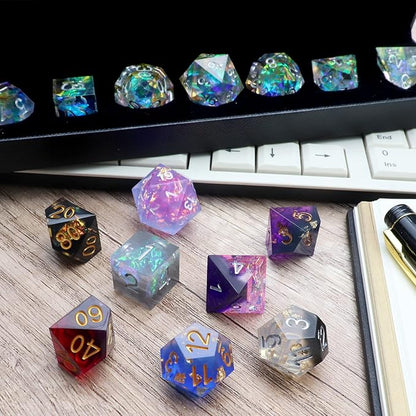 Haxtec Mystery DND Dice Set Sharp Edge Resin Dice with Dice Case Handmade Polyhedral D&D Dice Set for TTRPG Dungeons and Dragons DND Gifts