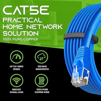 GearIT 50-Pack, Cat5e Ethernet Patch Cable 1.5 Feet - Snagless RJ45 Computer LAN Network Cord, Blue - Compatible with 48 Port Switch POE Rackmount 48port Gigabit