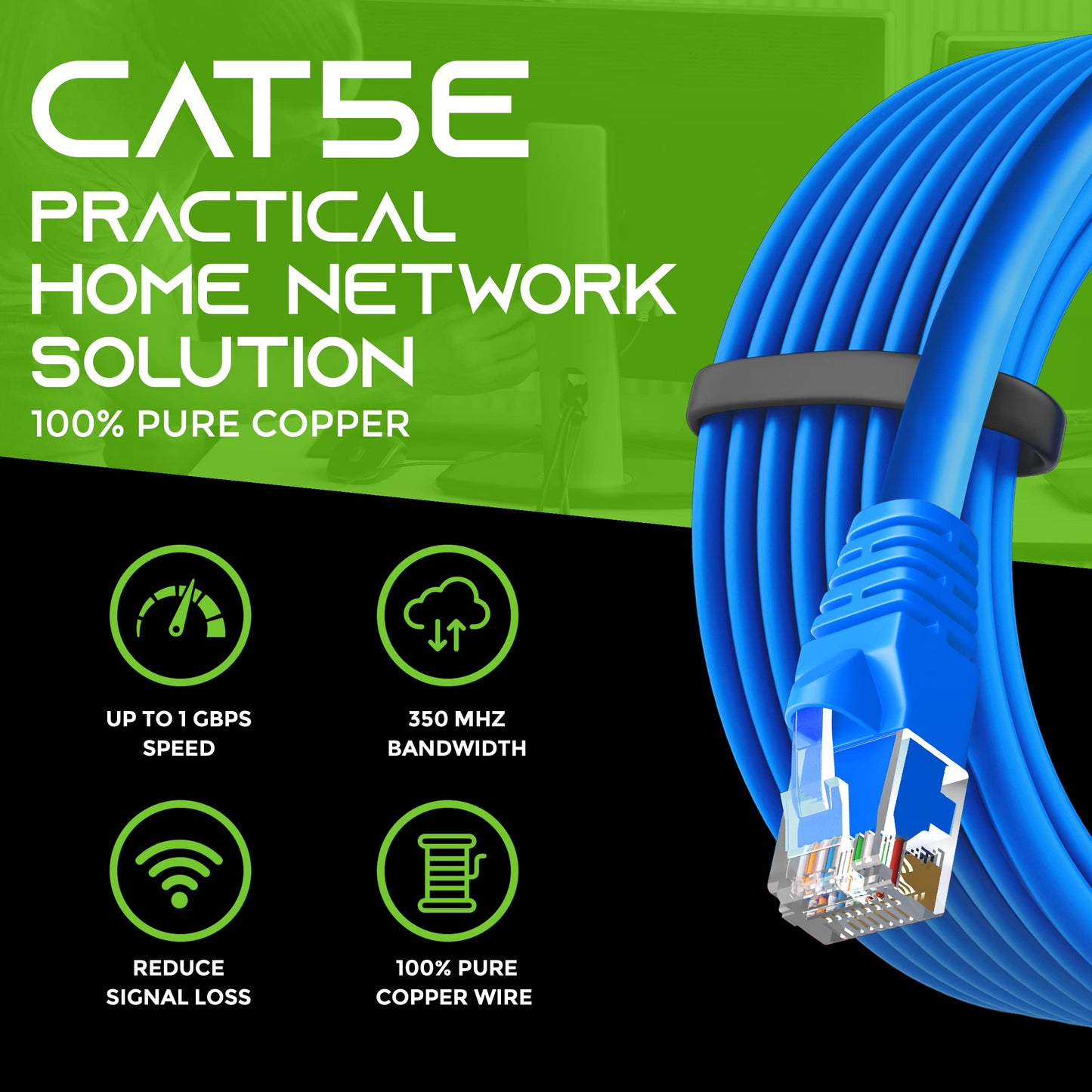 GearIT 24-Pack, Cat5e Ethernet Patch Cable 5 Feet - Snagless RJ45 Computer LAN Network Cord, Blue - Compatible with 24 48 Port Switch POE Rackmount 24port Gigabit