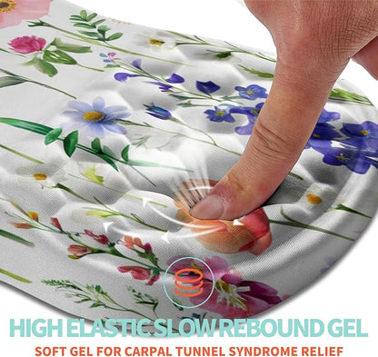 Ergonomic Mouse Pad Wrist Support with Memory Foam Massage Bulge, Carpal Tunnel Pain Relief Mousepad Wrist Rest for Mouse(12x8 inch, Flowers)
