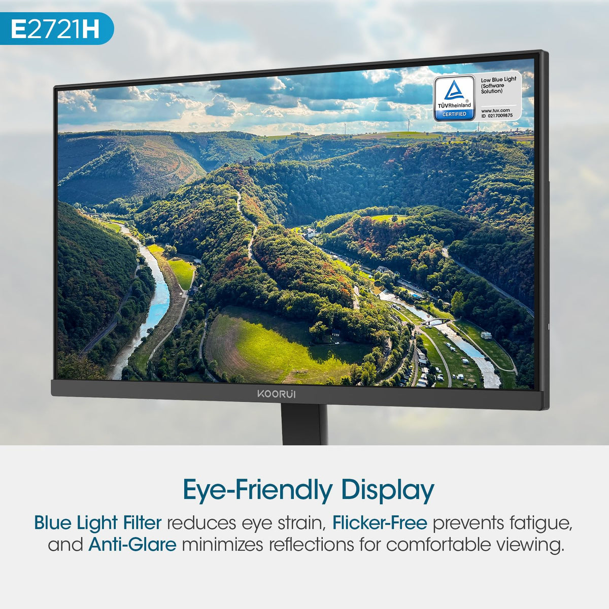 KOORUI 27 Inch QHD (2560x1440) IPS HDR Ultra-Thin Computer Gaming Monitor, 120Hz Refresh Rate, DCI-P3 95%, FreeSync & G-Sync, 1ms MPRT, VESA 100x100mm, Tilt Adjustable for Game and Work, E2721H