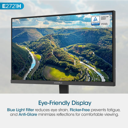 KOORUI 27 Inch QHD (2560x1440) IPS HDR Ultra-Thin Computer Gaming Monitor, 120Hz Refresh Rate, DCI-P3 95%, FreeSync & G-Sync, 1ms MPRT, VESA 100x100mm, Tilt Adjustable for Game and Work, E2721H