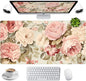 Cute Floral Desk Mat Pastel Roses Gaming Mouse Pad XXL Large Extended Flowers Desk Pad, Laptop Keyboard and Mouse Mat with Stitched Edges, Women Computer Desktop Mat Gamer Playmat 31.5x15.7 in