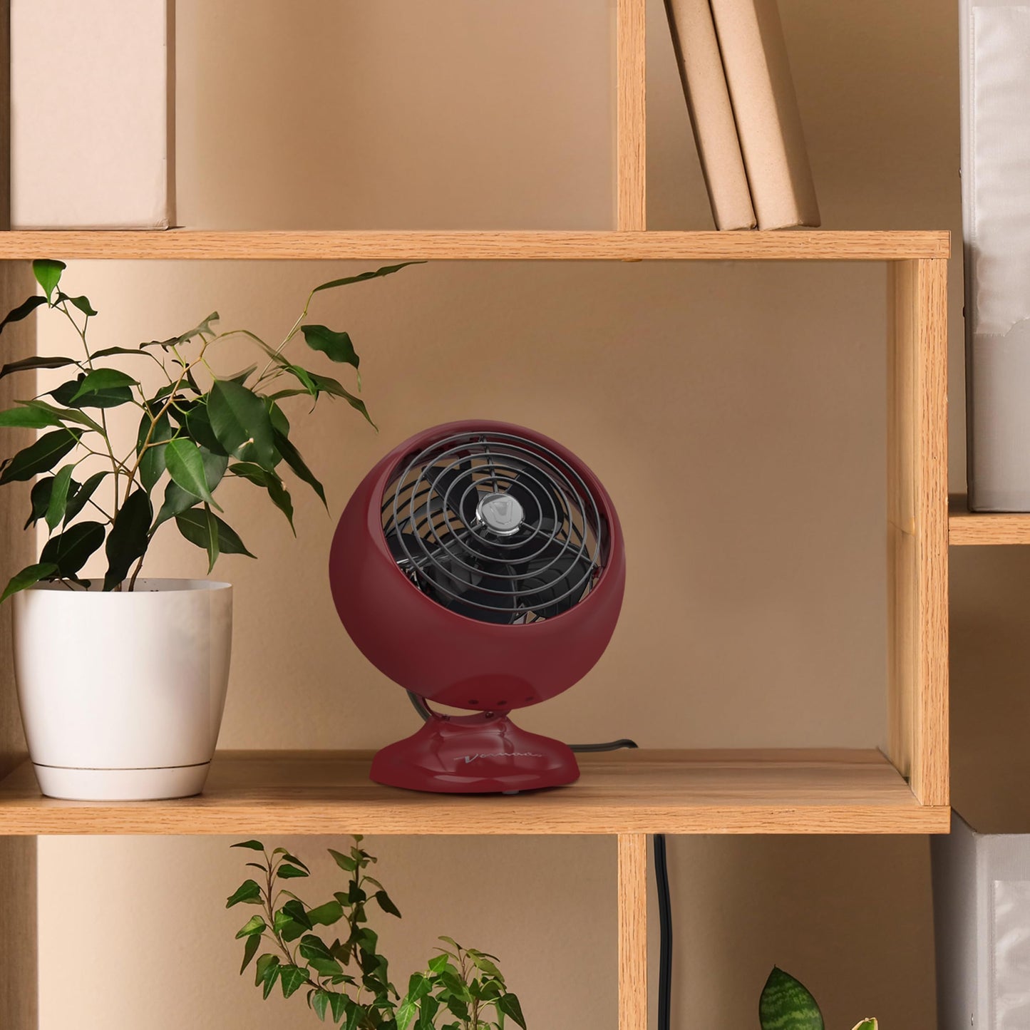 Vornado VFAN™ Mini Classic Vintage Metal Desk Fan, 2-Speed, Adjustable Tilt, Personal Air Circulator for Bedroom, Office, Dorm Room, Portable Quiet, Claret