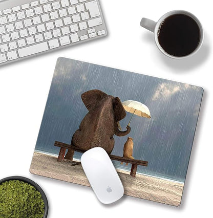 Elephant and Dog Mouse pad Personalized Computer Mouse Pads Office Decoration Accessories Gift Non-Slip Rubber Mousepad for Laptop 9.5 x 7.9 in
