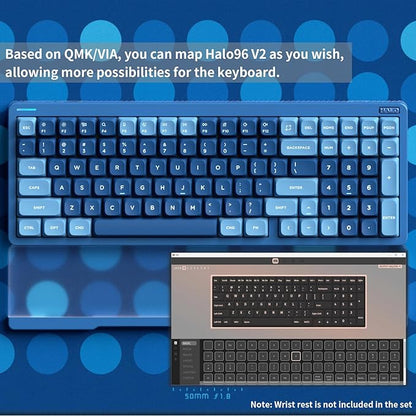nuphy Halo96 V2 Wireless Keyboard,Gasket Structure,96% Hot Swappable Gaming Keyboard, 99 Kyes RGB Backlit Mechanical Keyboard, Support QMK/VIA,Bluetooth/USB-C/2.4GHz-Blue,Mint Switches (37gf)