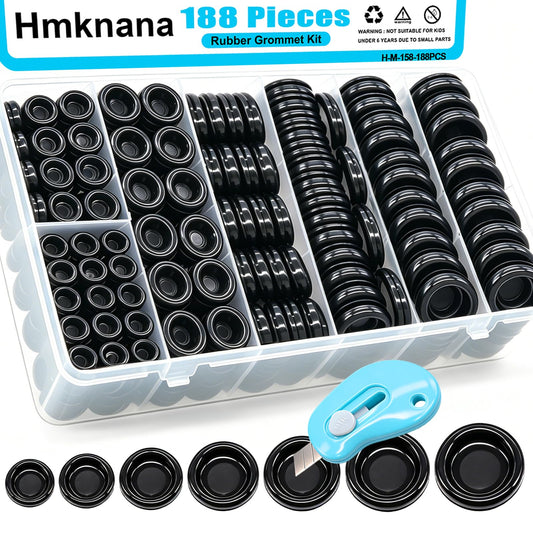 Hmknana 53Pcs Rubber Grommet Kit, 6 Sizes Firewall Grommets Rubber Hole Plugs for Wiring, Automotive Firewall, Cabinet Cable Protection, 5/8" 13/16" 7/8" 1" 1-3/16" 1-1/2" Drill Hole Rubber Gaskets
