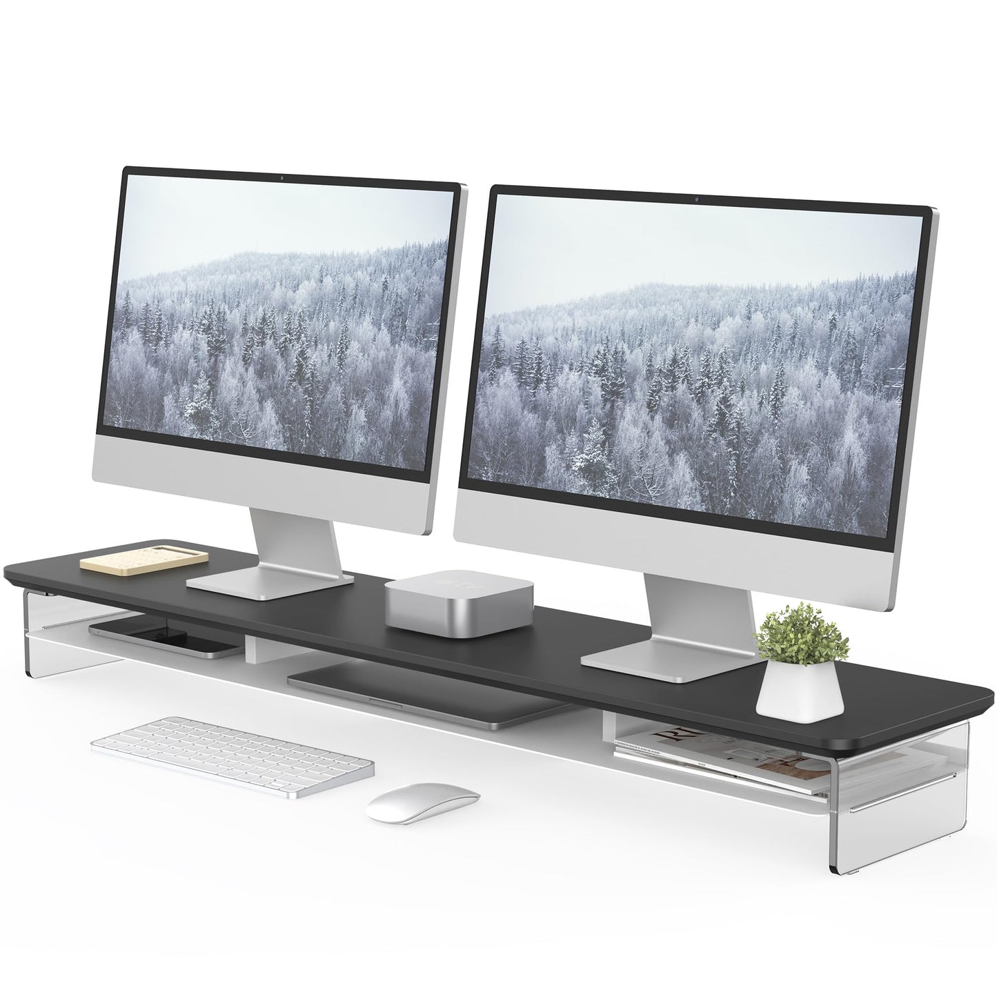 Fenge 42.5" Dual Monitor Stand with Clear Acrylic Legs, Black