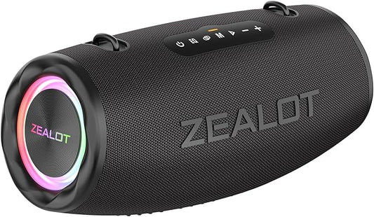 ZEALOT 80W Portable Bluetooth Speaker, Stereo Sound with Deep Bass,IPX6 Waterproof, LED Light,Bluetooth 5.2, Indoor/Outdoor Speaker for Party, Gathering, Pool, Camping,Travel (Black)
