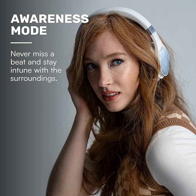 Raycon Everyday Wireless Bluetooth Over Ear Headphones, with Active Noise Cancelling, Awareness Mode and Built in Microphone, IPX 4 Water Resistance, 38 Hours of Battery Life (Frost White)