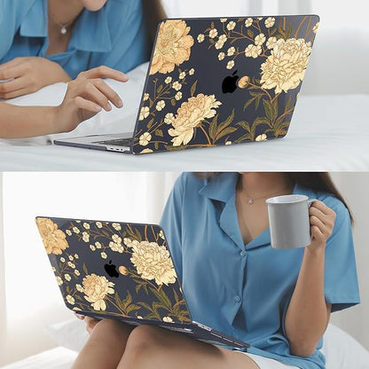 Mektron Case for MacBook Pro 16 Inch A2141 Cover 2019 Release 16" with Liquid Retina Display/Touch ID, Plastic Hard Shell with Keyboard Skin & Screen Protector & Dust Plug, Peony Flowers C186