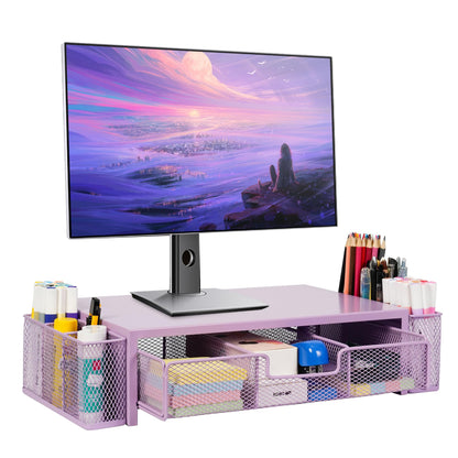 Qupui Computer Monitor Stand Riser with Drawer and Pen Holders, Desk Organizer Shelf and Accessories, Office Desk Accessories, Office Organization, Purple