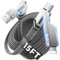 4-in-1 Long USB C Cable 45W 15FT Fast Charging Flat Nylon Braided for iPhone iPad Charger Cord [480Mbps Data Sync] Multi Charge Wire with L/Type C/USB A Port [SHEZI Series]