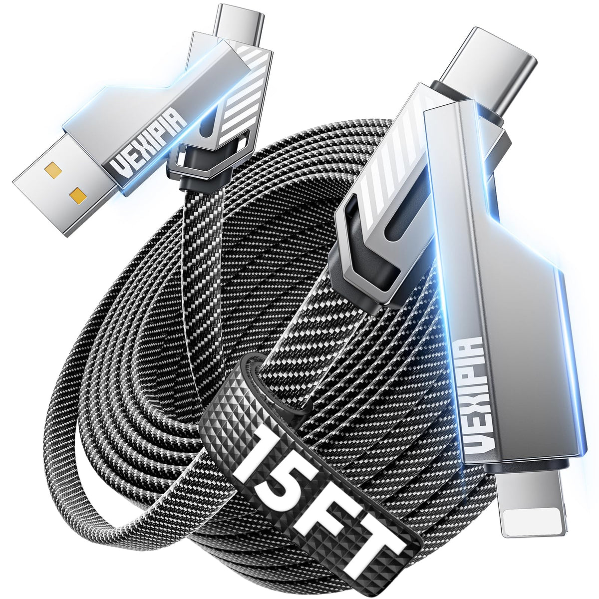 Vexipia 4-in-1 USB C Cable 60W 3FT Compatible with Lightning Cable
