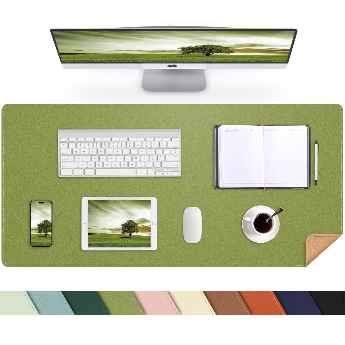 AFIING Leahter Desk Pad 47" x 17", Red,Desk Cover mat