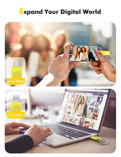 MOSDART 64GB USB C & A 3.2 150MB/s Dual Flash Drive with Keychain, Yellow