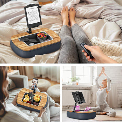 ERGONOV Tablet Pillow Stand for Lap Use,Adjustable iPad Holder with Snack Bowl,360° Rotating Clip for 4.7-13" Kindle,Phone,Tablet.Ideal for Hands-Free Reading and Relaxation on Bed,Couch,Recliner,Gray